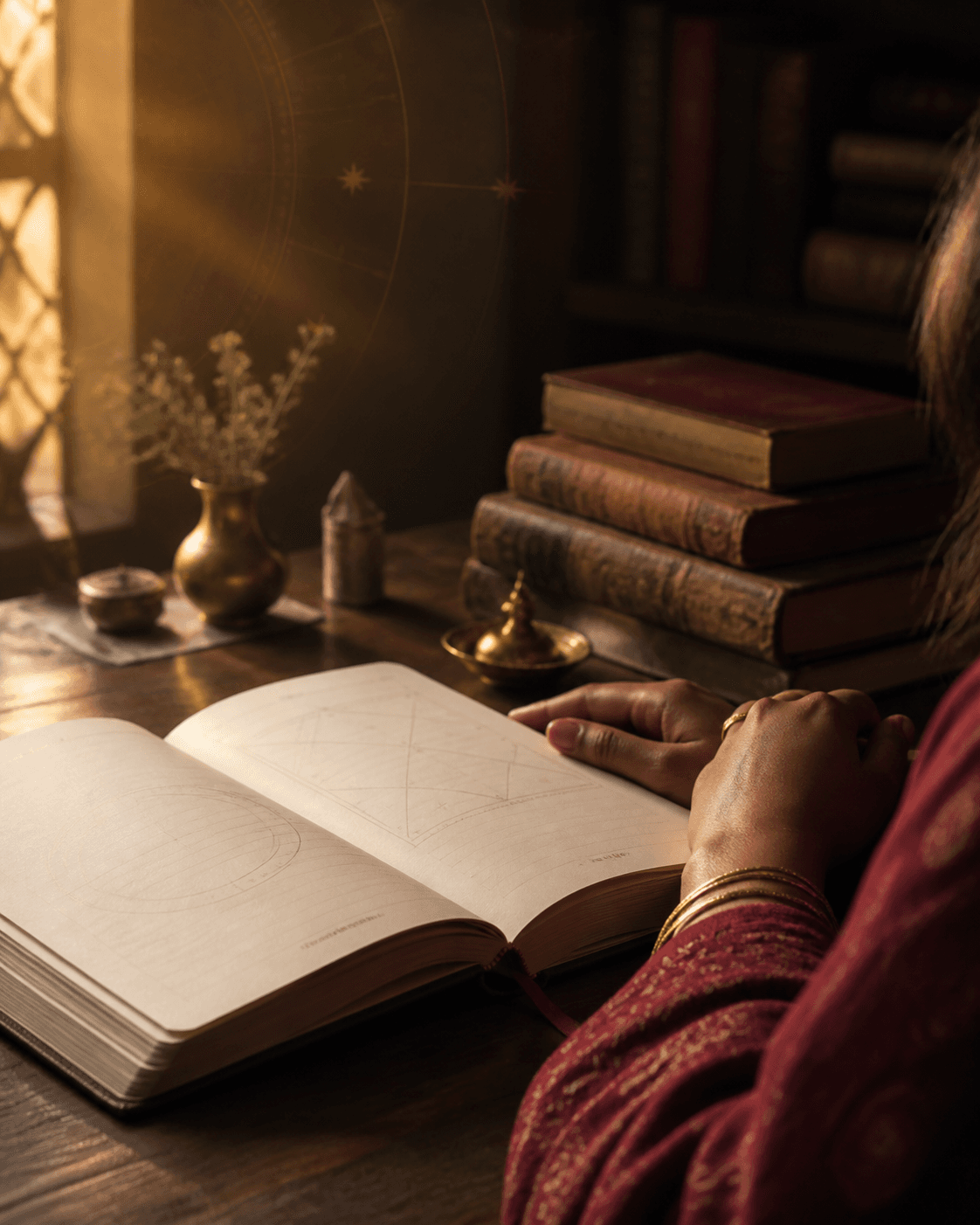 Hands resting beside an open relationship journal